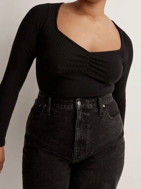 Madewell Long-Sleeve Black Sweetheart Ribbed Top